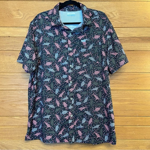 Columbia PFG fishing tuna swordfish print short sleeve shirt - Picture 1 of 7